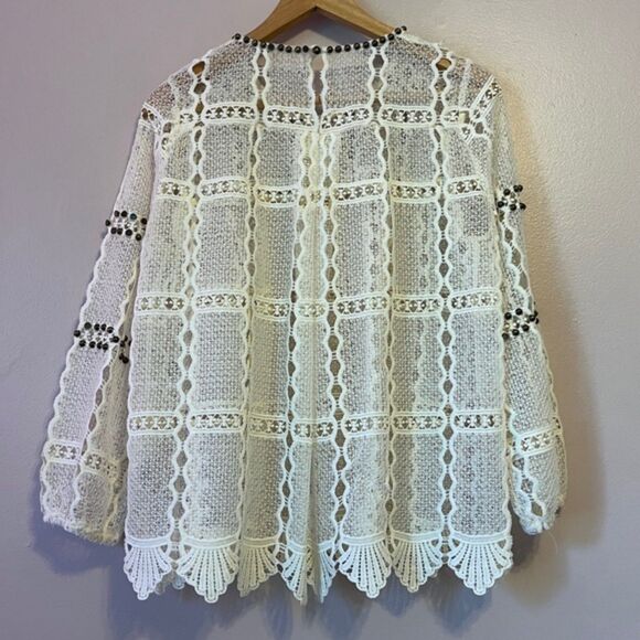 Anthropologie Maeve Auralis Studded Lace Sheer Top Boho Fairy Retro Ivory Small - Picture 5 of 11